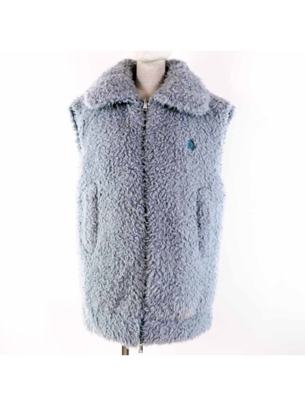 Moncler Achard Ashar Eco Fur Reversible Zip Down Vest Light Blue